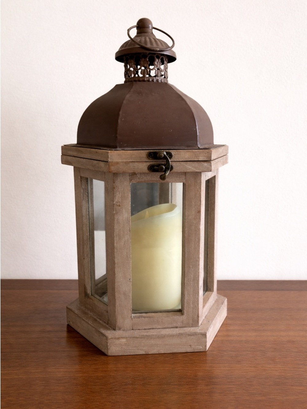 Rustic Wooden Lantern for Farmhouse and Cottage Decor. Candle included